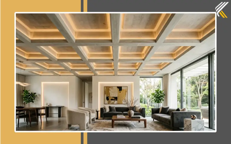 coffered cement ceiling design modern luxury interior