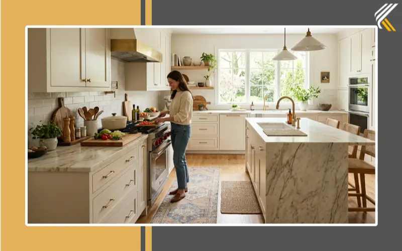 Comfortable modern kitchen with stylish floor décor