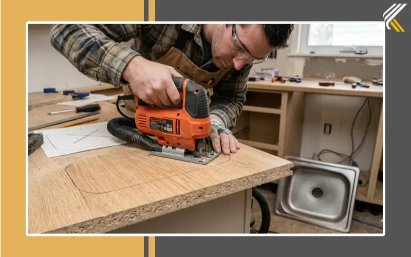 Cutting laminate kitchen countertop for sink installation