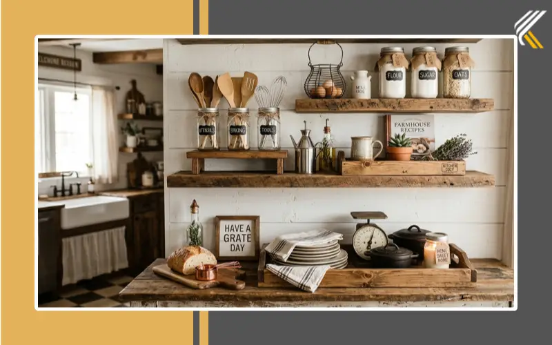 DIY farmhouse kitchen accessories with rustic wood decor