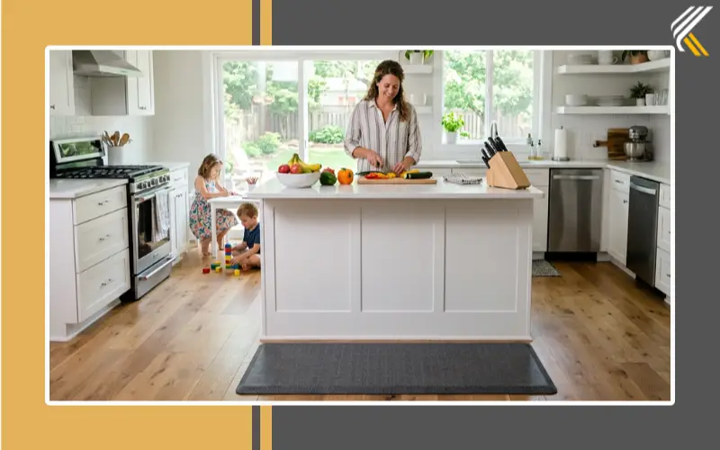 Non-slip kitchen mat in family kitchen