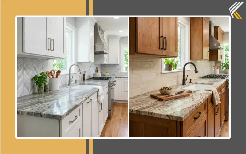 Fantasy Brown granite undertone comparison with backsplash colors