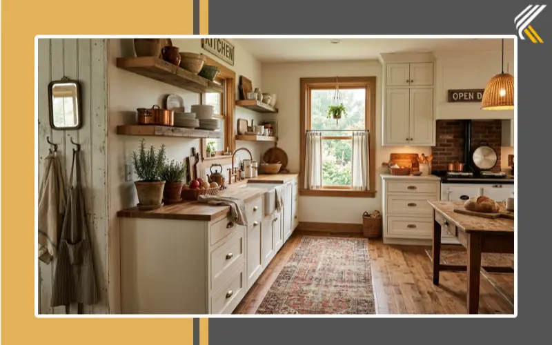 Farmhouse kitchen with cozy runner rug