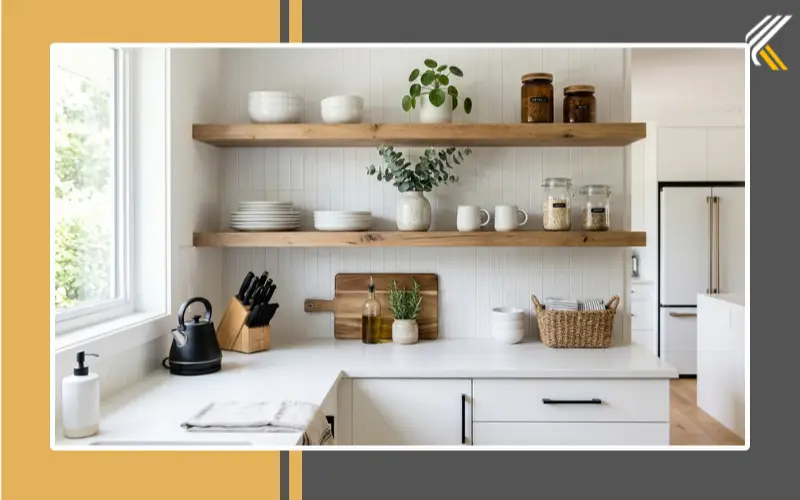 Modern floating kitchen shelf decor ideas