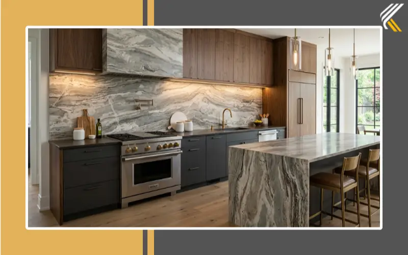 Full height Fantasy Brown granite backsplash kitchen design