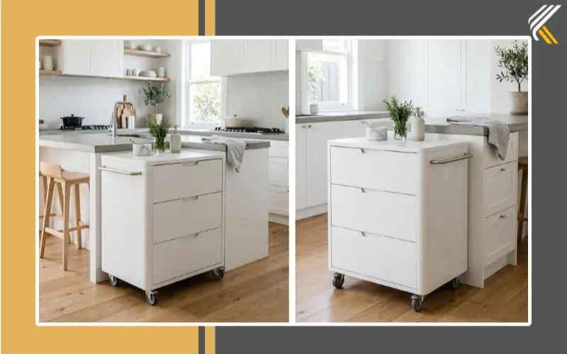 Modern kitchen trolley with hidden storage compartments