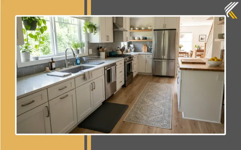 Kitchen rug and anti-fatigue mat used together
