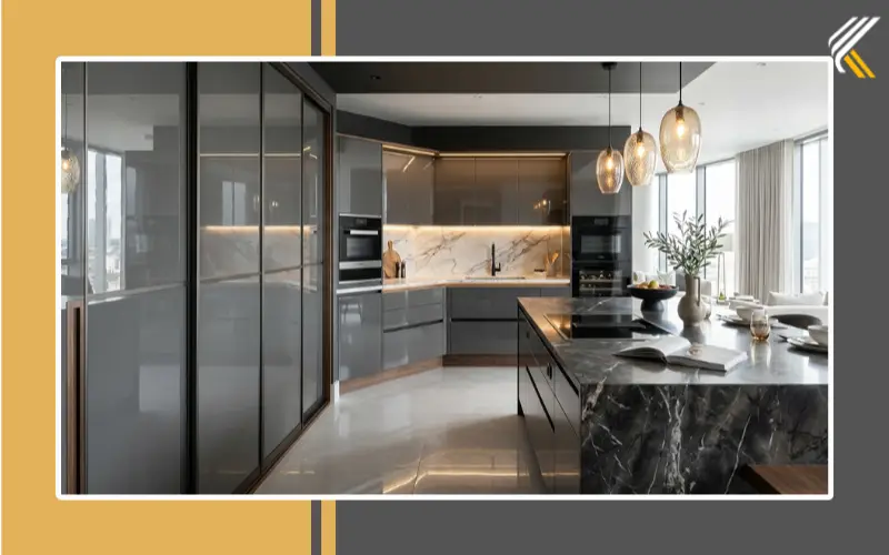 Luxury modular kitchen with sliding wardrobes