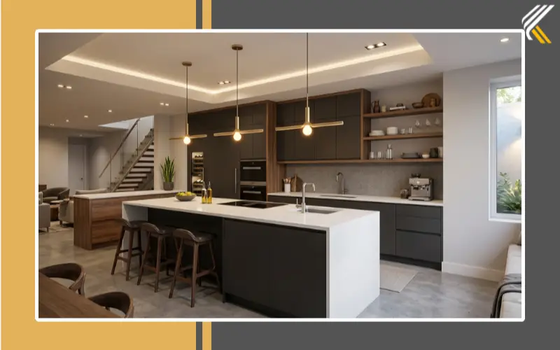 modern basement kitchen design with sleek cabinets and minimal style