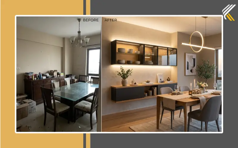 Modern dining room transformation with crockery cabinet