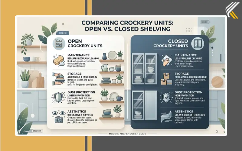 Comparison infographic for open vs closed crockery units