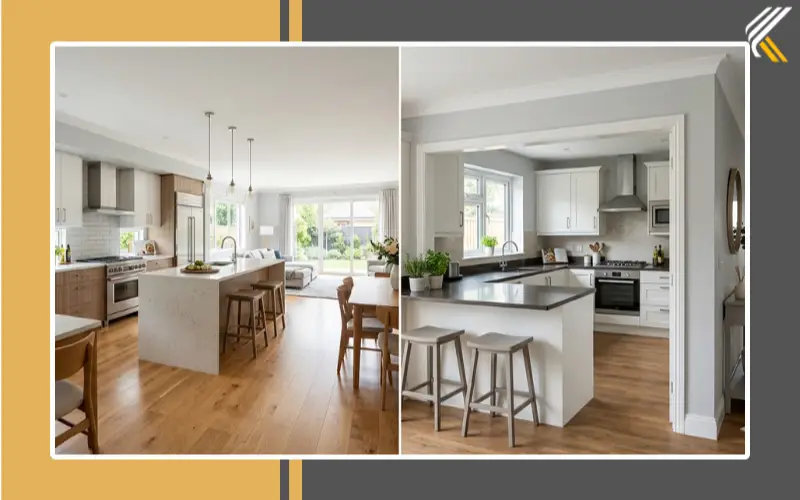 open vs closed modular kitchen design comparison modern layout