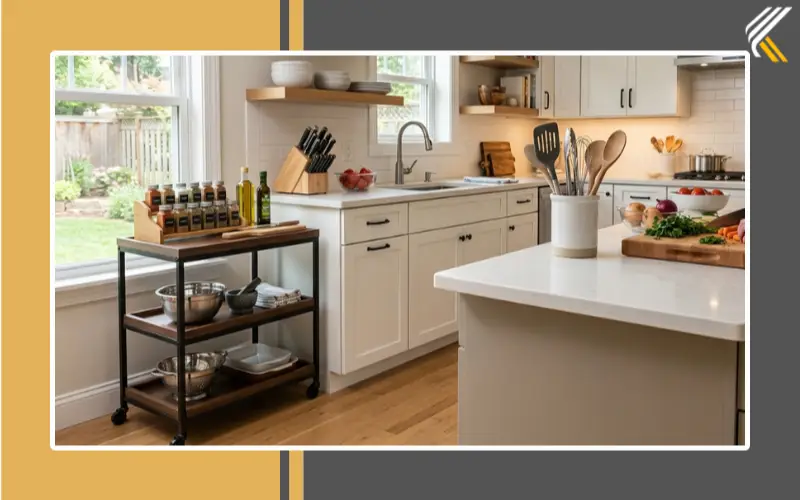 Organized kitchen trolley improving cooking workflow