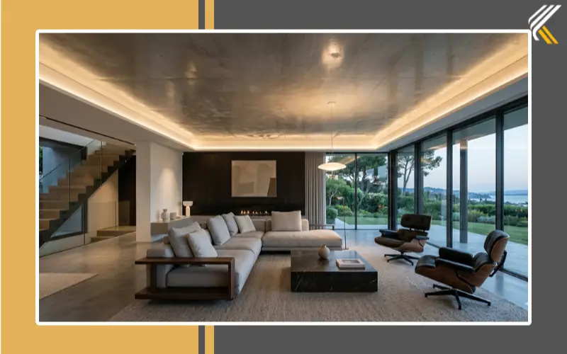 polished concrete ceiling modern home interior design