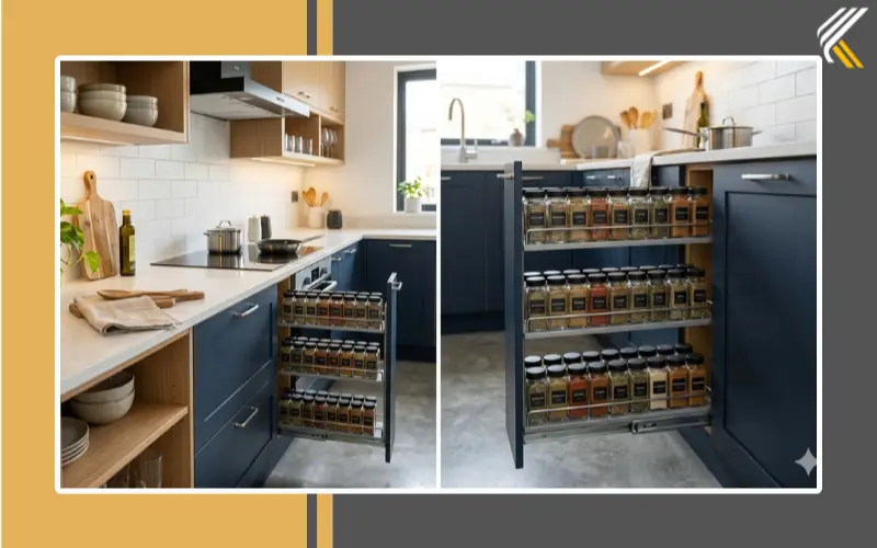 Pull-out kitchen trolley spice rack in modular kitchen