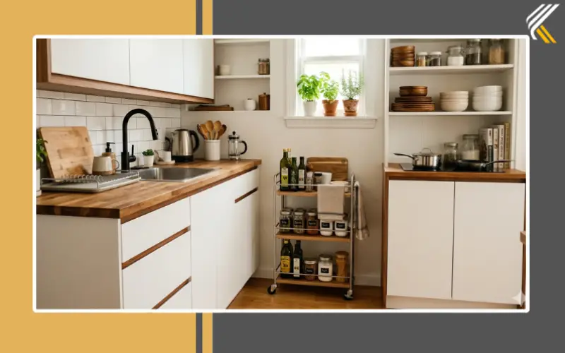 Slim kitchen trolley in a small apartment kitchen
