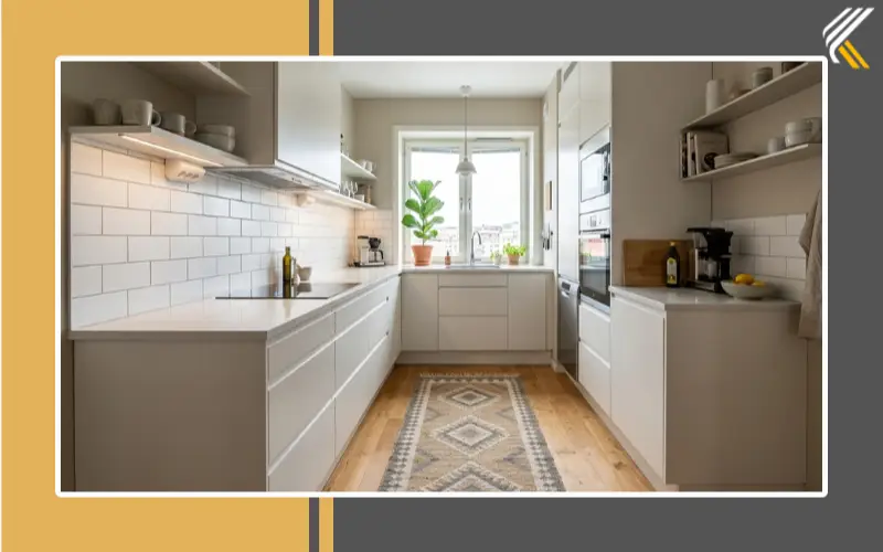Thin kitchen runner rug in small galley kitchen