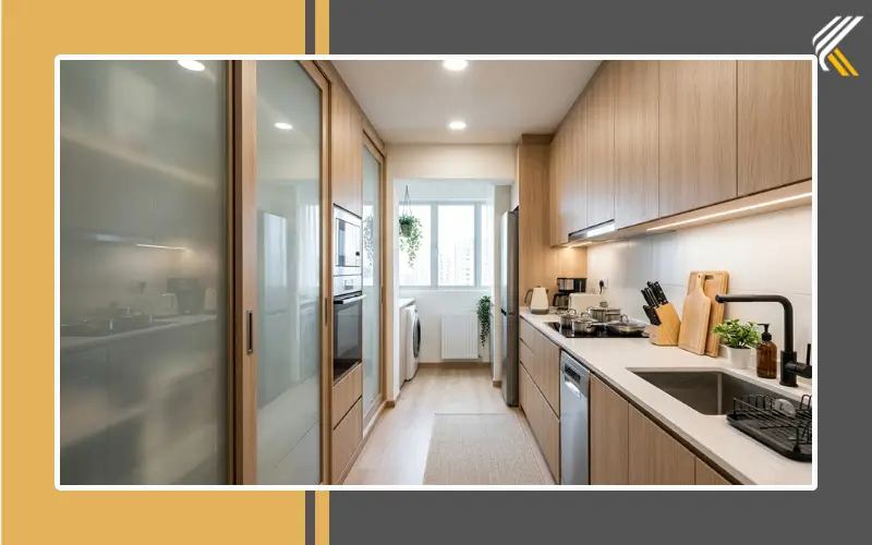 Sliding kitchen wardrobe in a small apartment kitchen