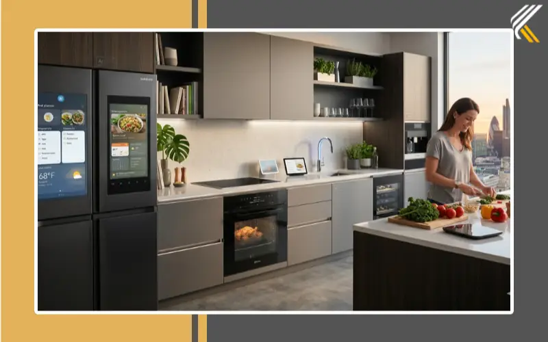 smart modular kitchen with AI appliances and connected devices