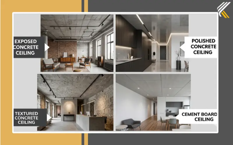 types of cement ceiling designs exposed polished textured cement board