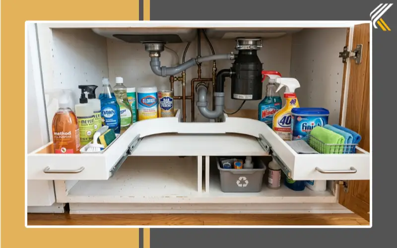 DIY under sink pull out shelf around plumbing pipes