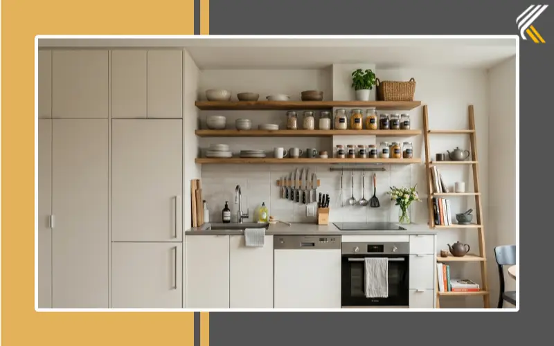 Vertical storage furniture in a compact kitchen