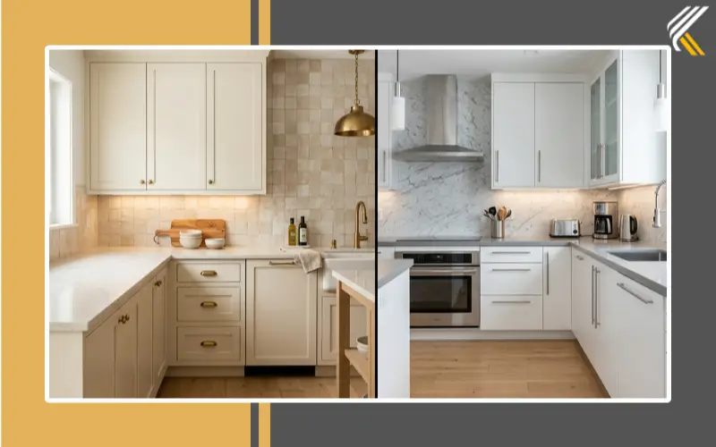 Warm and cool backsplash undertones with white cabinets comparison
