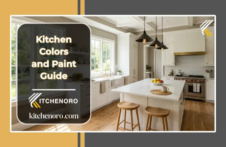 Modern kitchen showcasing the best kitchen colors and paint combinations with white cabinets, quartz countertops, and warm wood flooring.