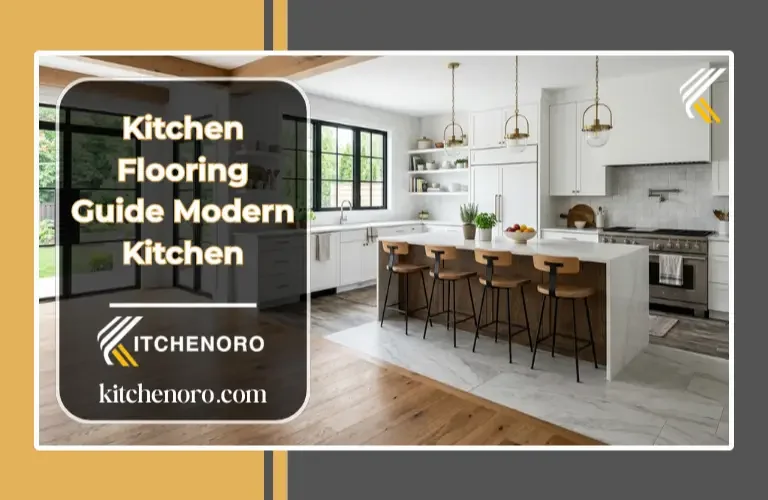 Kitchen flooring options including hardwood, tile, and luxury vinyl plank in a modern kitchen