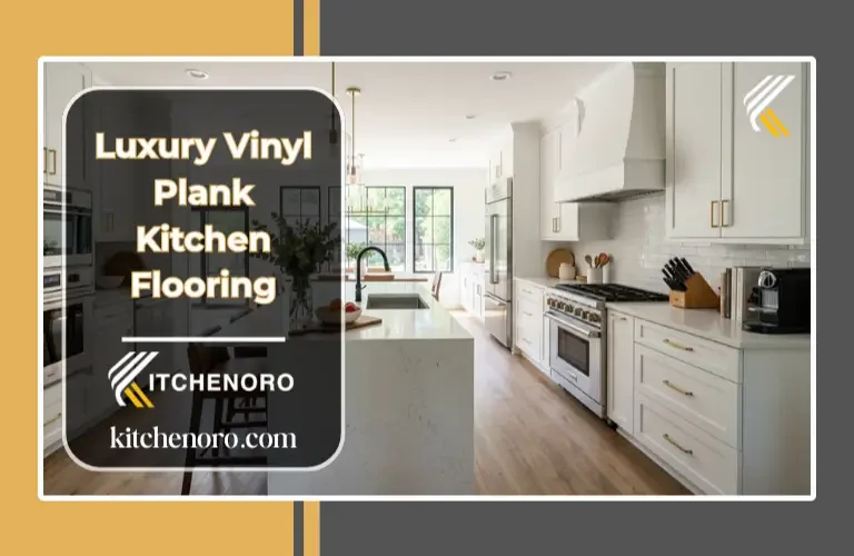 Luxury vinyl plank kitchen flooring in a modern white kitchen