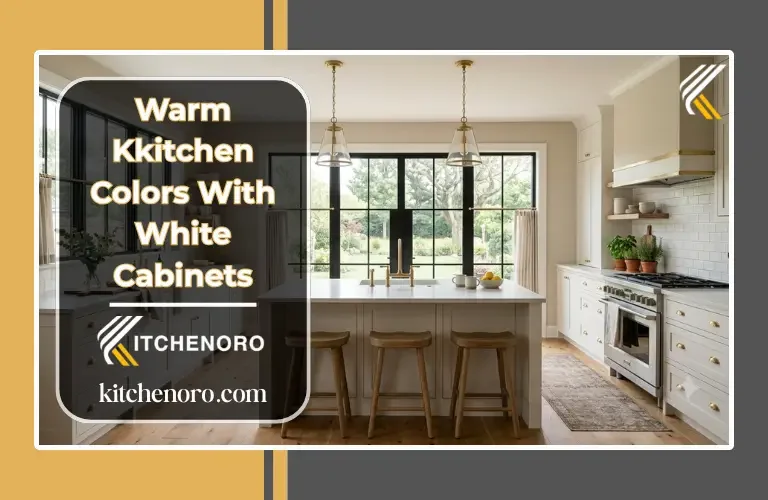 Warm kitchen colors with white cabinets in a modern farmhouse kitchen