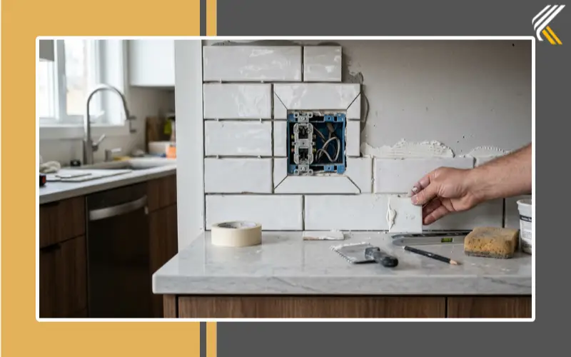 Tile backsplash installation around electrical outlets