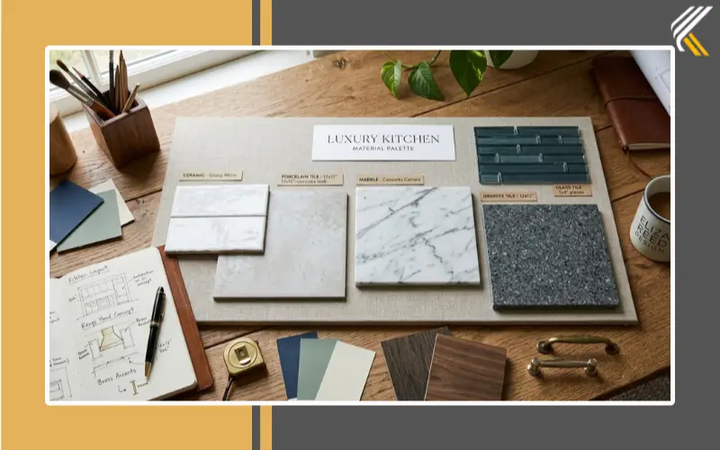 Ceramic porcelain marble and glass backsplash materials comparison