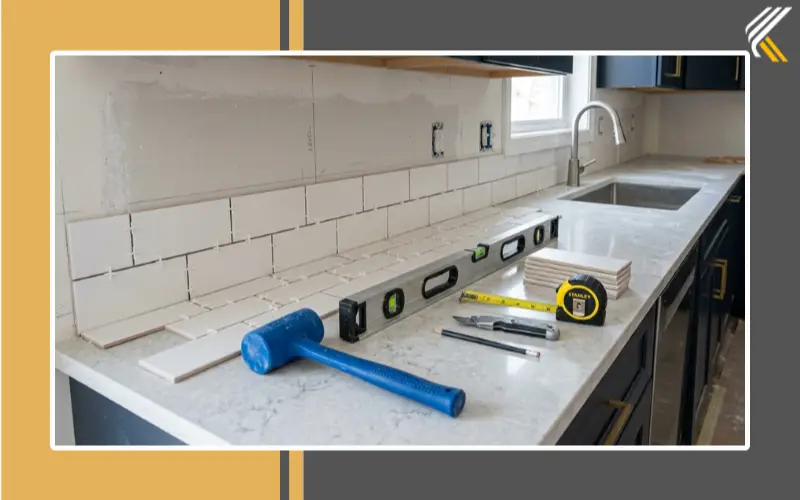 Dry layout planning for kitchen backsplash tile installation