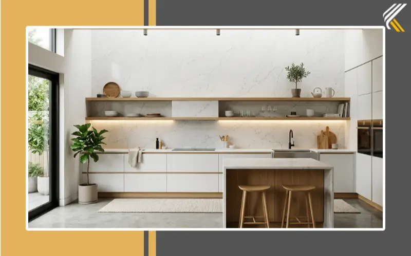 Full-height backsplash in kitchen without upper cabinets