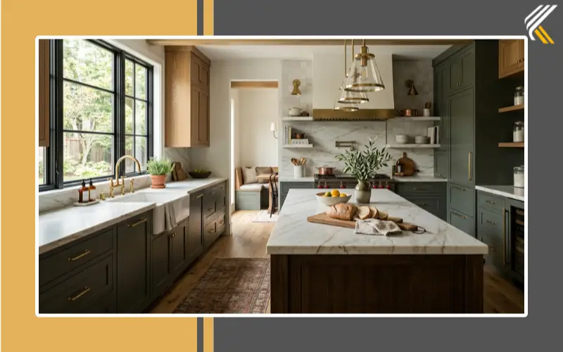 Finished kitchen design with stylish backsplash and coordinated materials