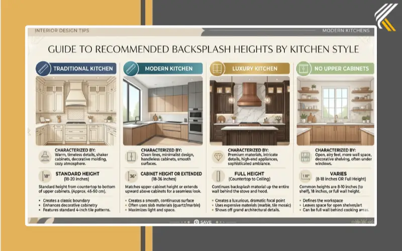Kitchen backsplash height recommendation chart