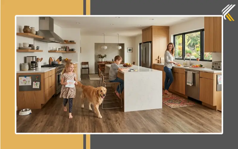 Durable kitchen flooring for families, children, and pets