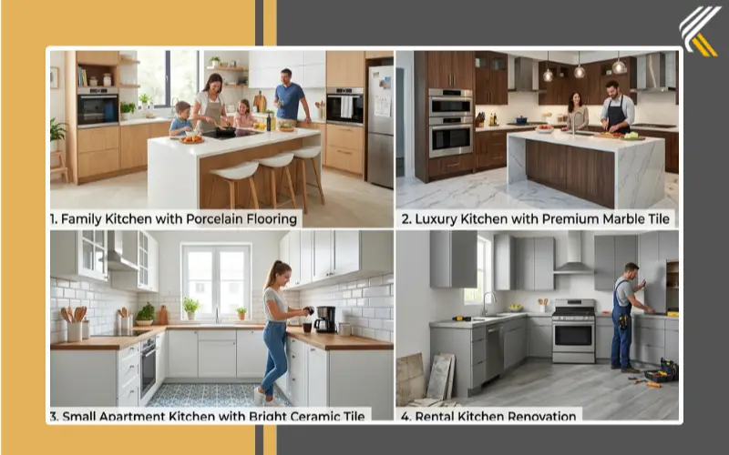 Different kitchen styles using porcelain and ceramic tile