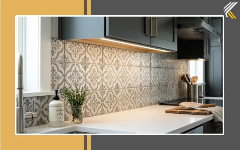 Ceramic tile backsplash in a modern kitchen