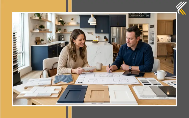 Homeowner planning the ideal kitchen backsplash height during renovation