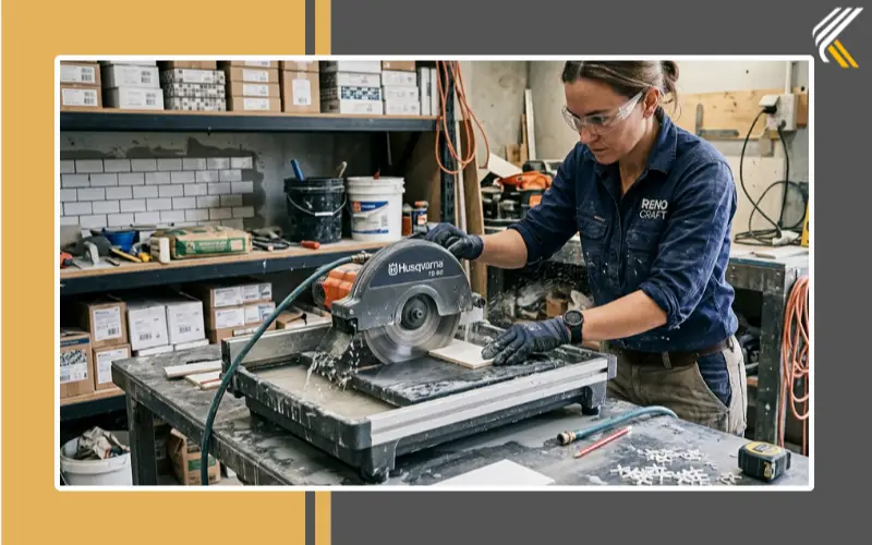 Cutting backsplash tile with a wet saw