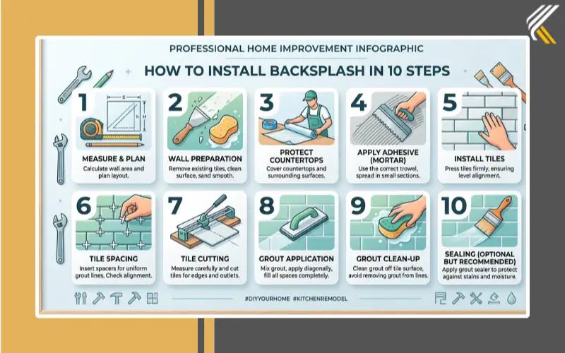 How to install backsplash step by step infographic