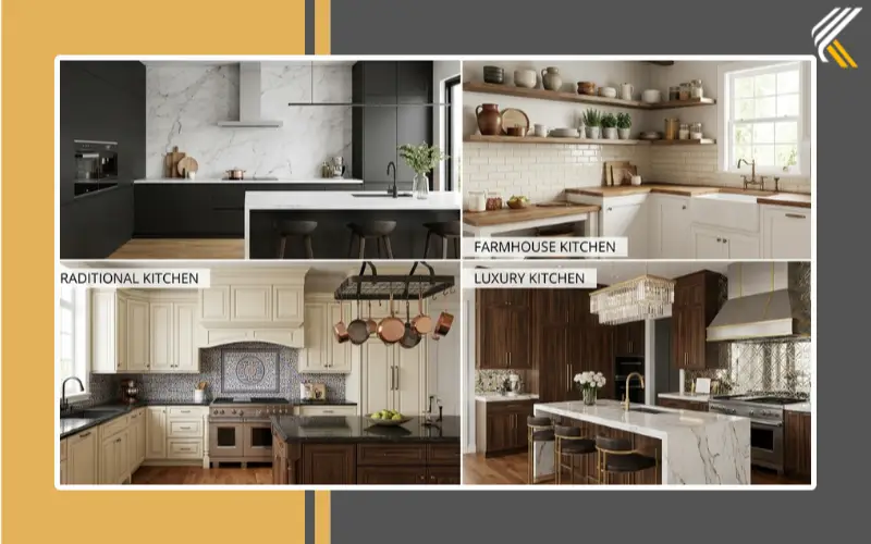 Modern farmhouse and traditional kitchen backsplash height examples