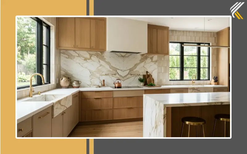 Modern kitchen backsplash trends including slab and handmade tiles
