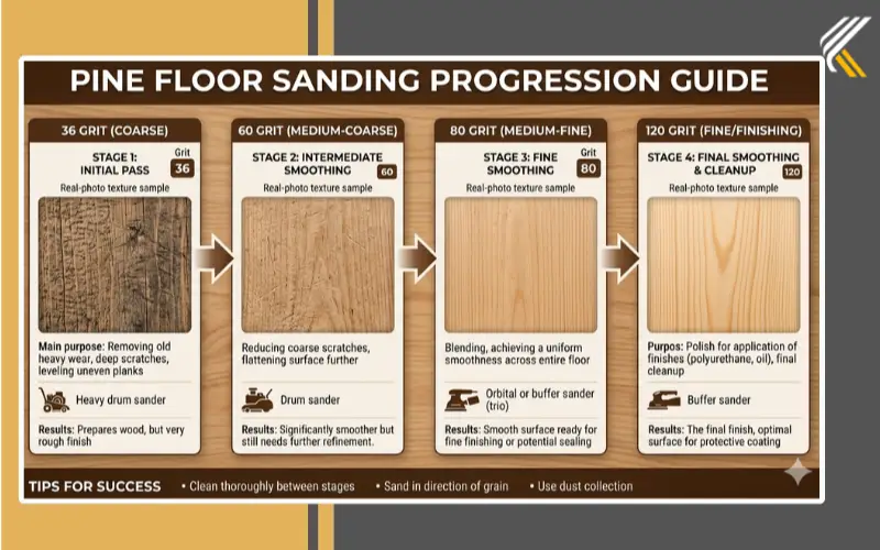 Sanding stages for refinishing pine floors