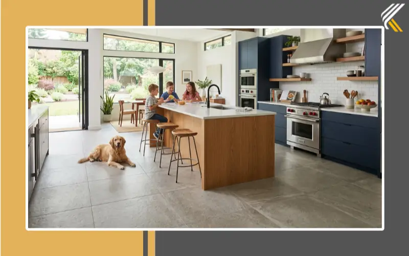 Porcelain tile kitchen floor in a busy family home
