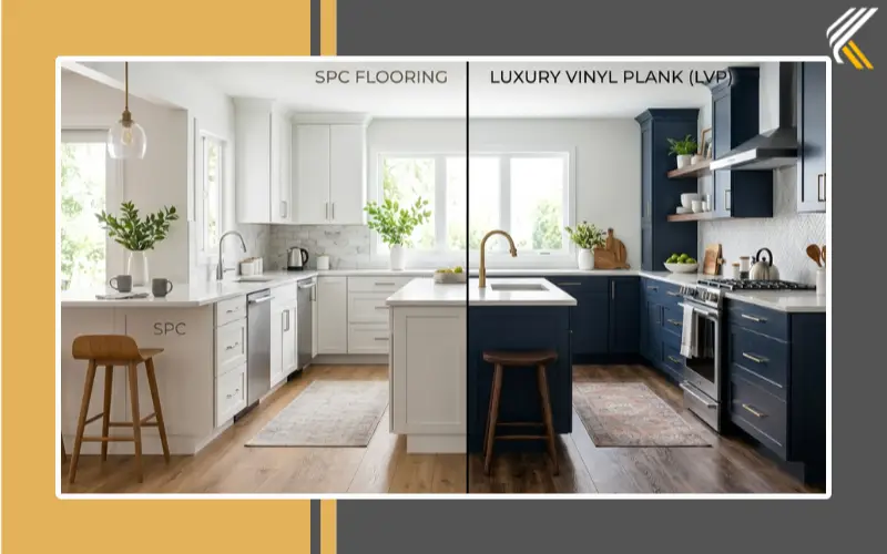 SPC flooring and luxury vinyl plank flooring in a modern kitchen