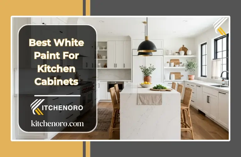 Best white paint for kitchen cabinets in a bright modern kitchen with white cabinets and black hardware