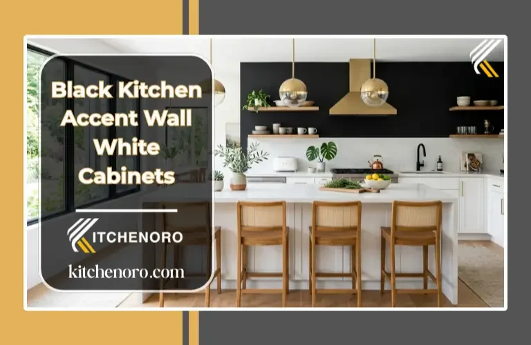 Matte black kitchen accent wall with white shaker cabinets and warm wood details